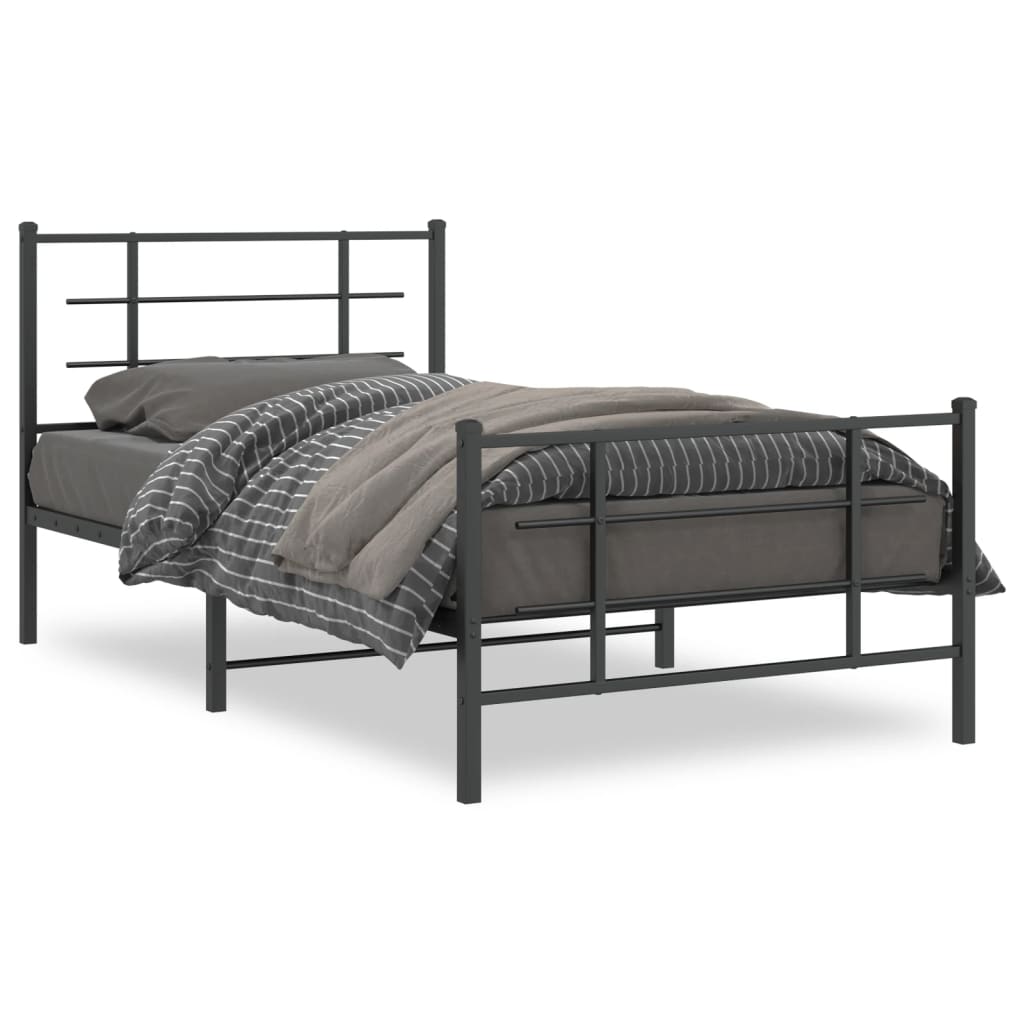 Bed frame with head and footboard metal black 100x200 cm