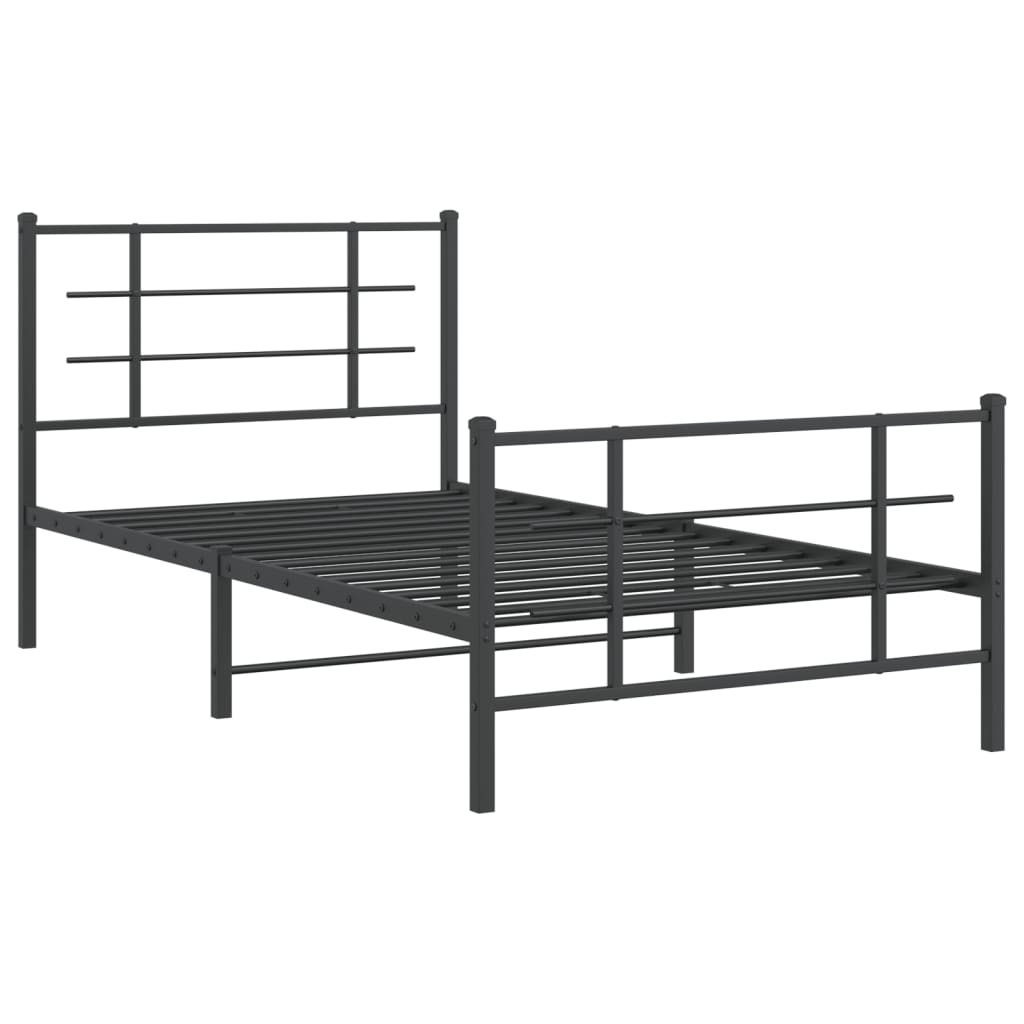 Bed frame with head and footboard metal black 100x200 cm