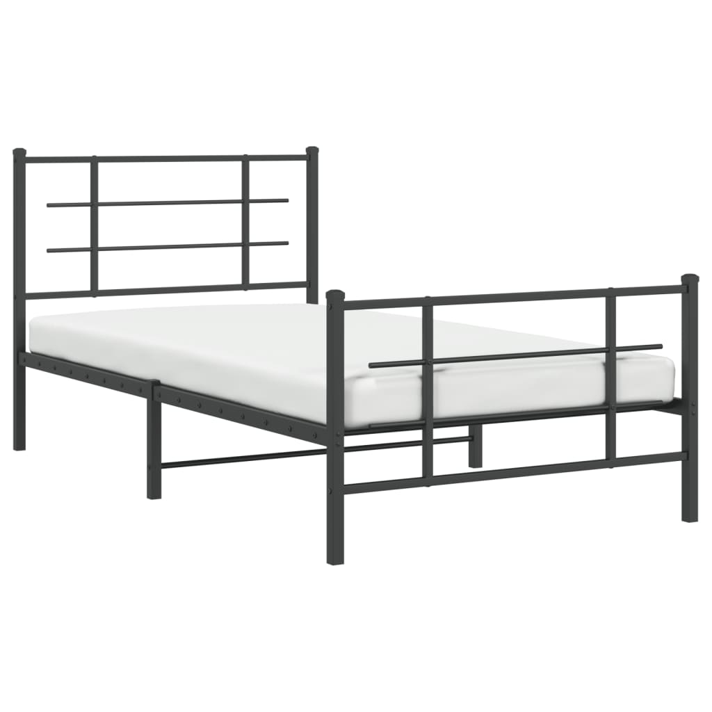 Bed frame with head and footboard metal black 100x200 cm