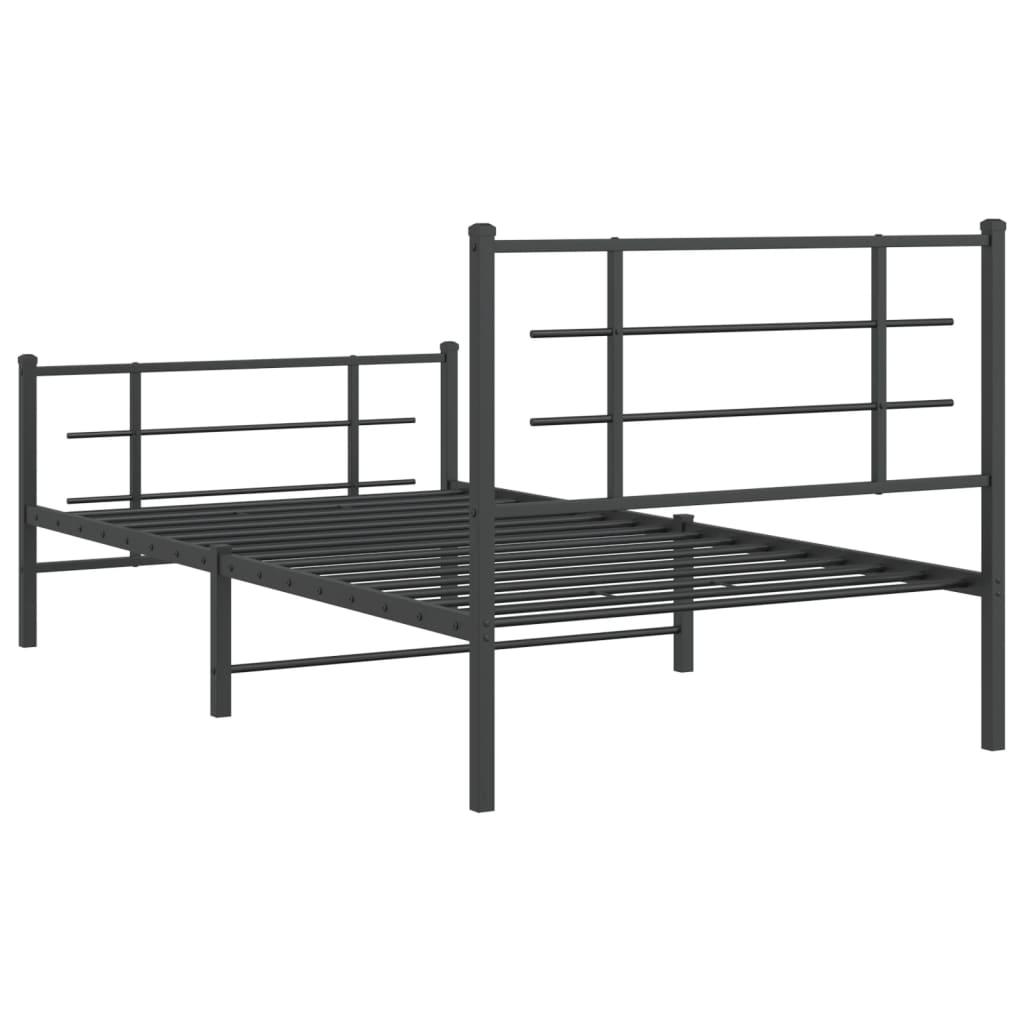 Bed frame with head and footboard metal black 100x200 cm