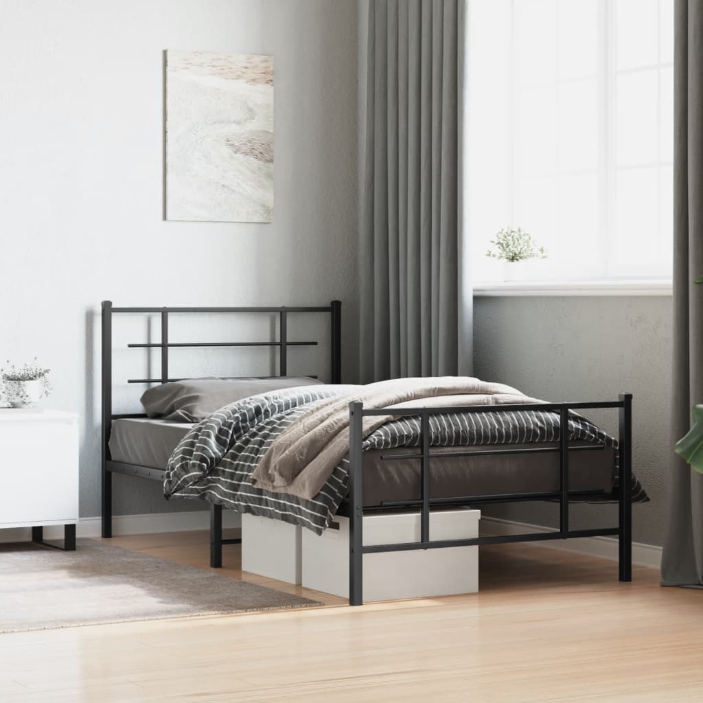 Bed frame with head and footboard metal black 100x200 cm