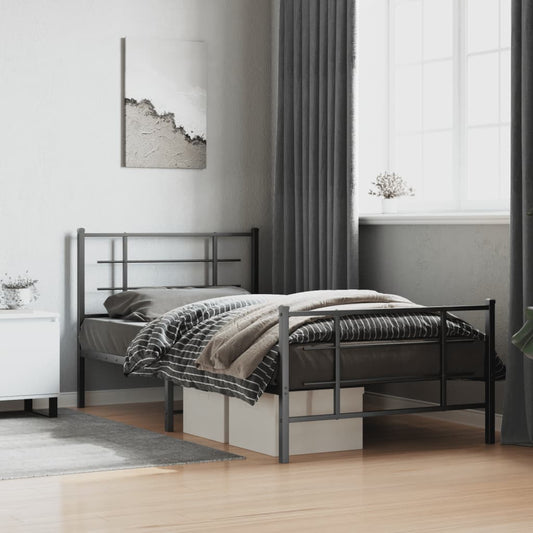 Bed frame with head and footboard metal black 107x203 cm