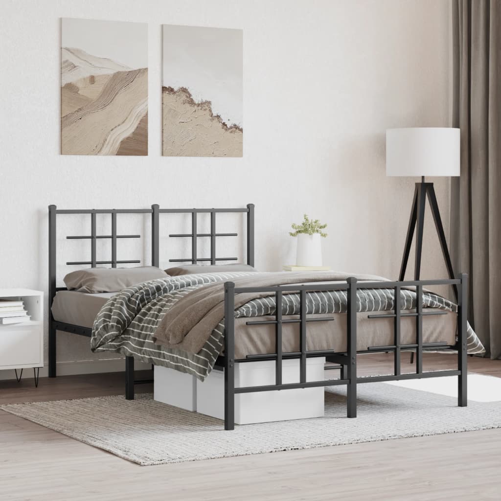 Bed frame with head and footboard metal black 120x190 cm