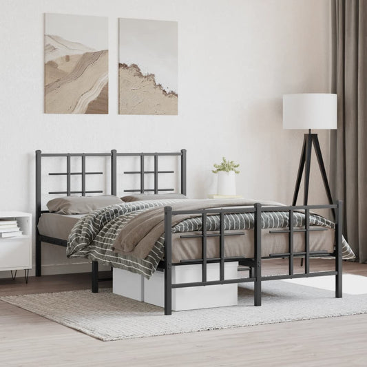 Bed frame with head and footboard metal black 120x190 cm