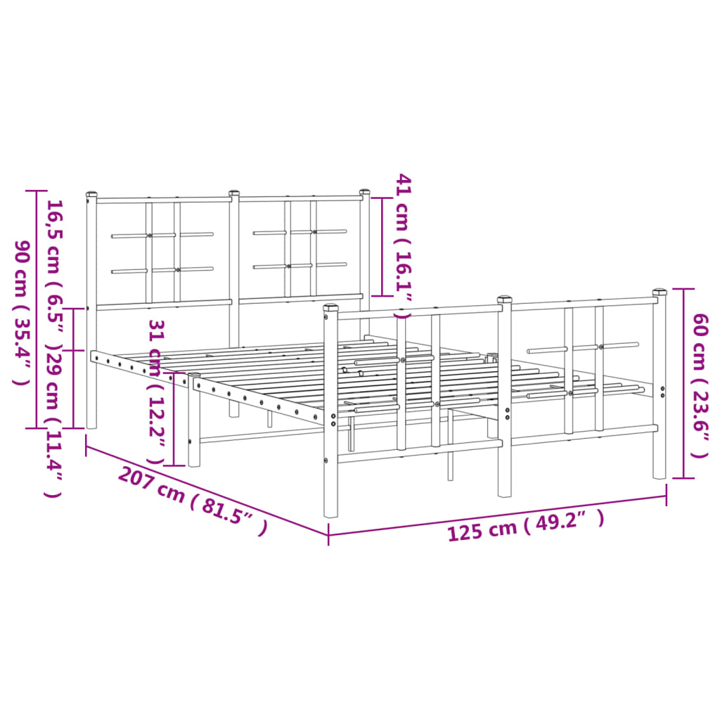 Bed frame with head and footboard metal black 120x200 cm