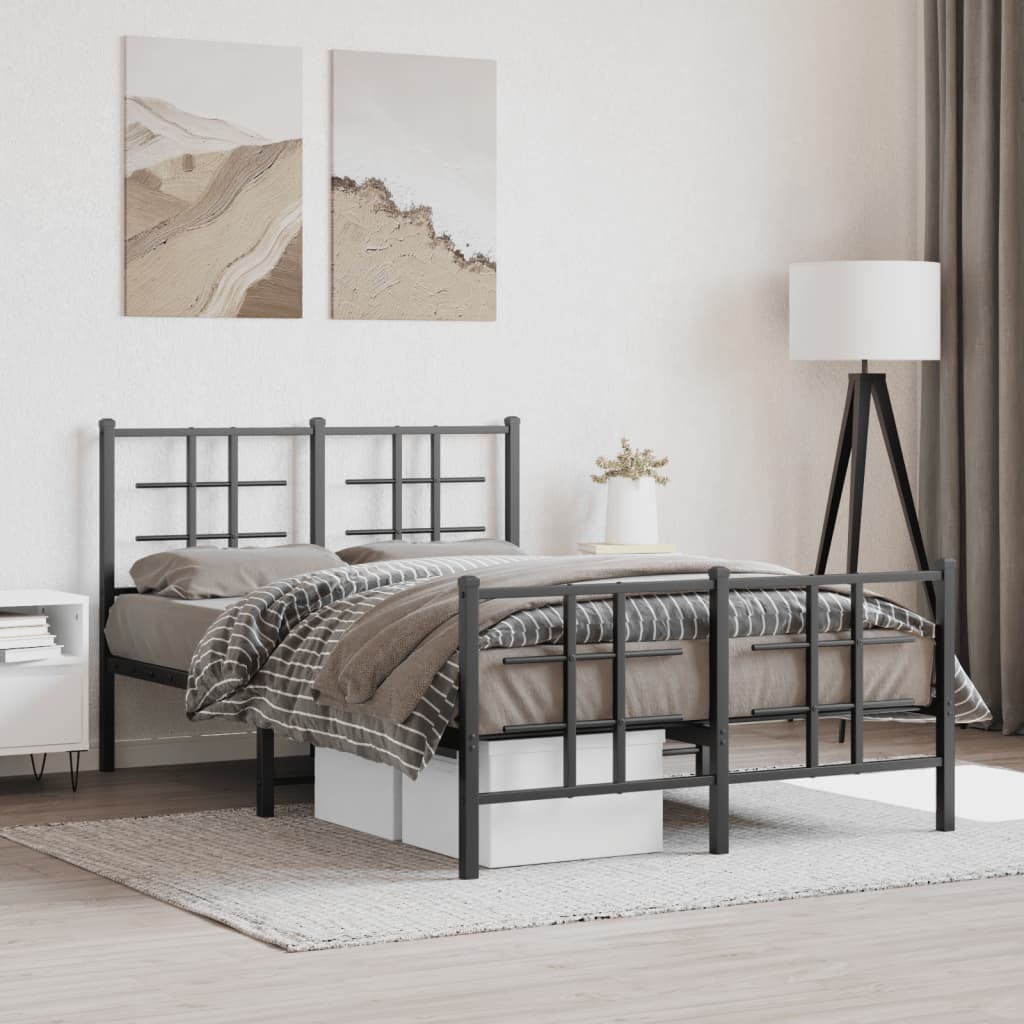Bed frame with head and footboard metal black 120x200 cm
