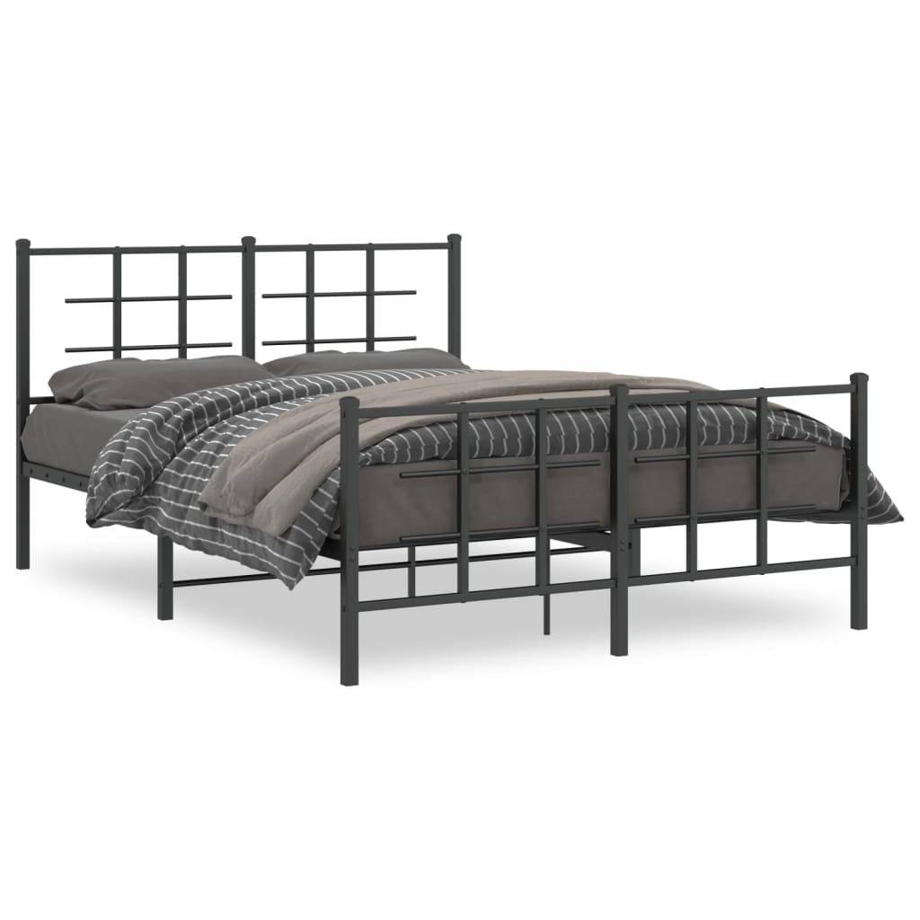 Bed frame with head and footboard metal black 135x190 cm