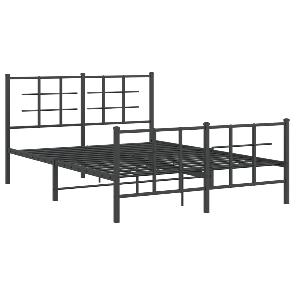 Bed frame with head and footboard metal black 135x190 cm