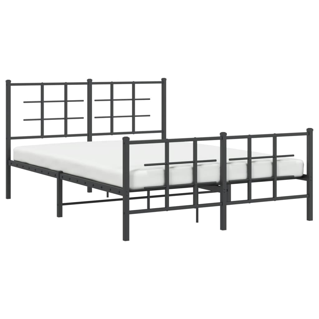 Bed frame with head and footboard metal black 135x190 cm