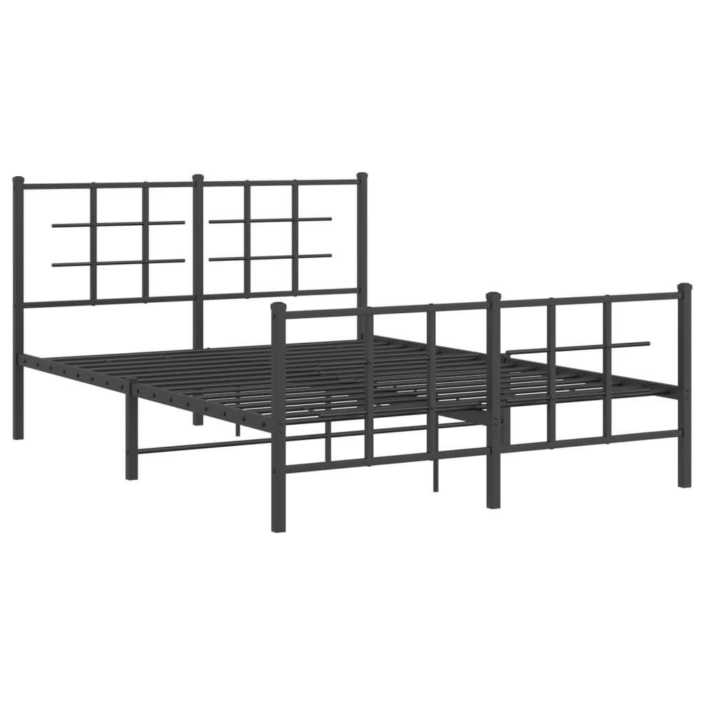 Bed frame with head and footboard metal black 140x190 cm