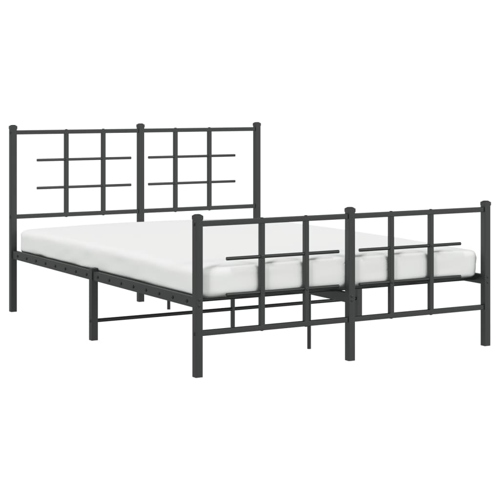 Bed frame with head and footboard metal black 140x190 cm