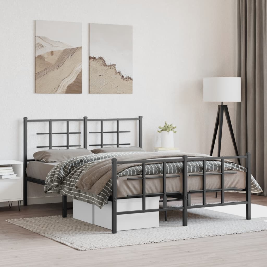 Bed frame with head and footboard metal black 140x190 cm