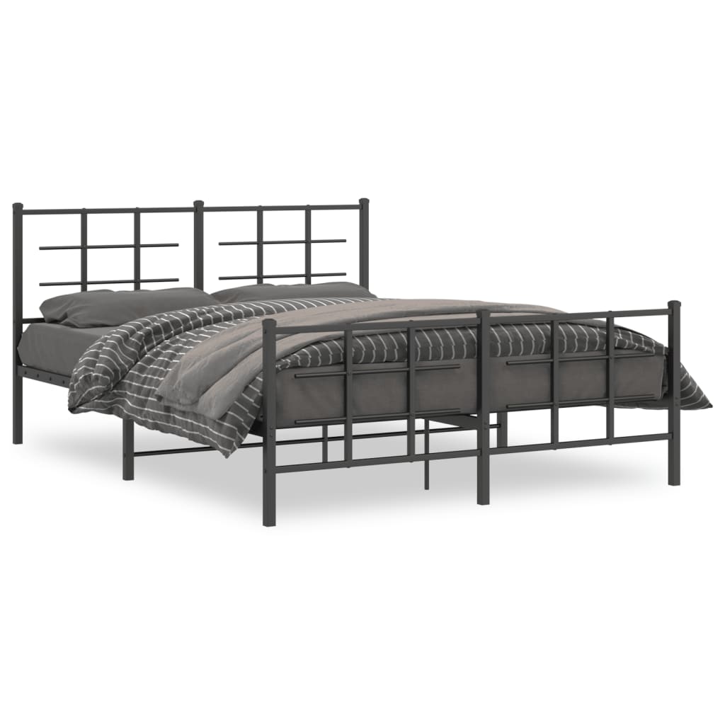 Bed frame with head and footboard metal black 150x200 cm
