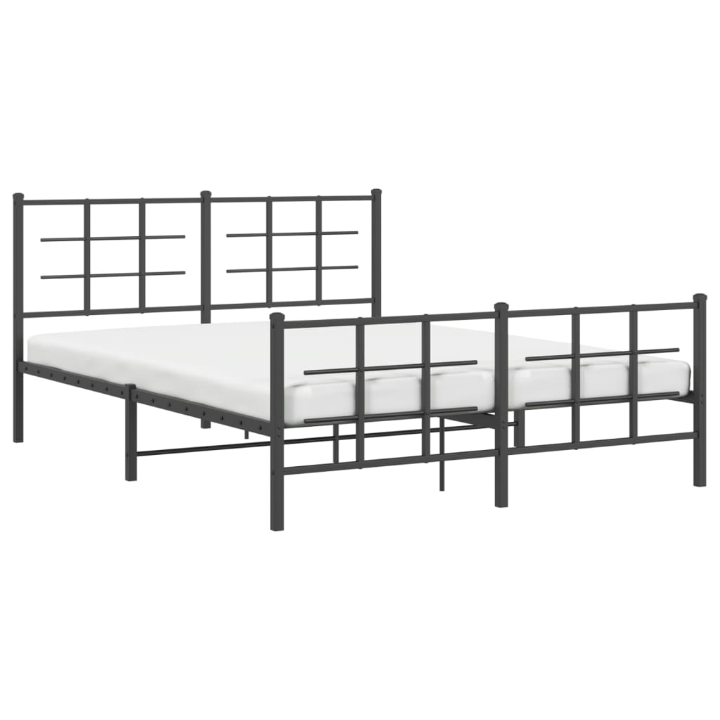 Bed frame with head and footboard metal black 150x200 cm