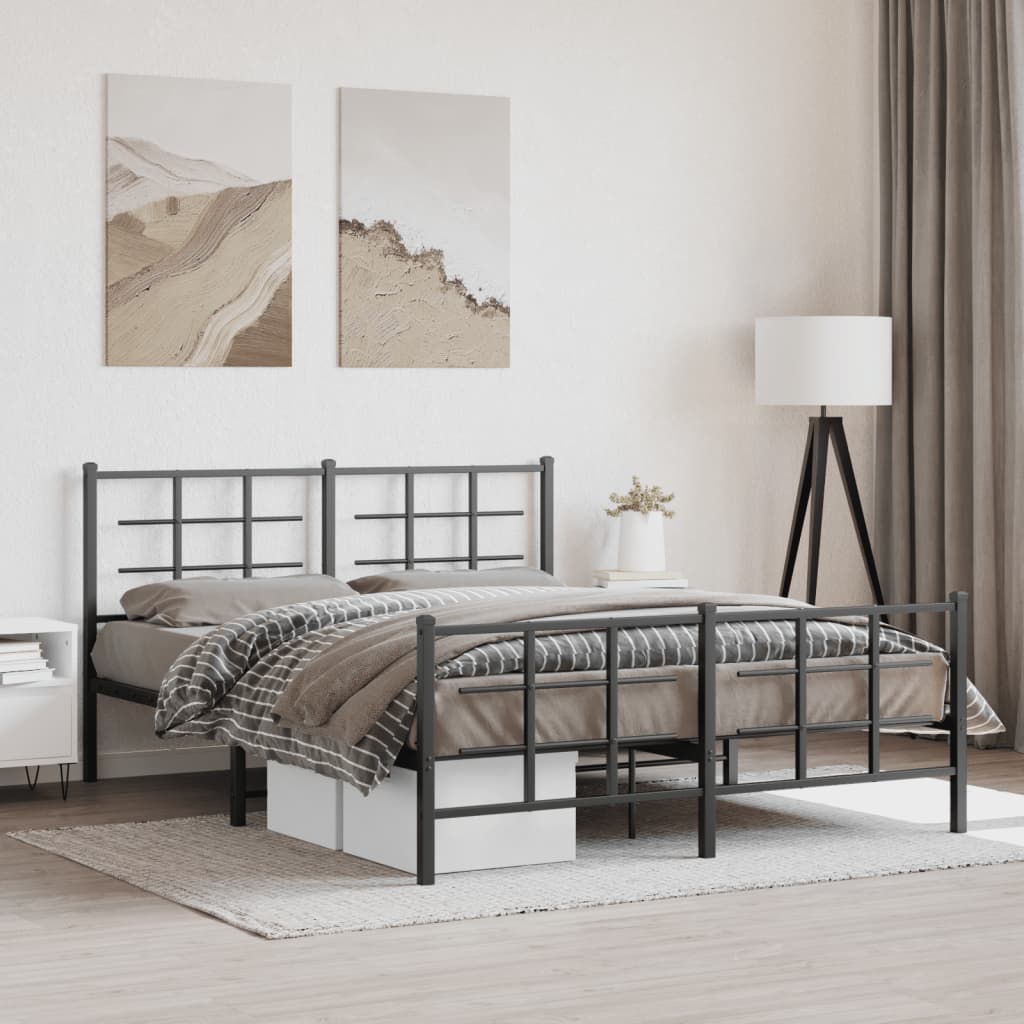 Bed frame with head and footboard metal black 150x200 cm