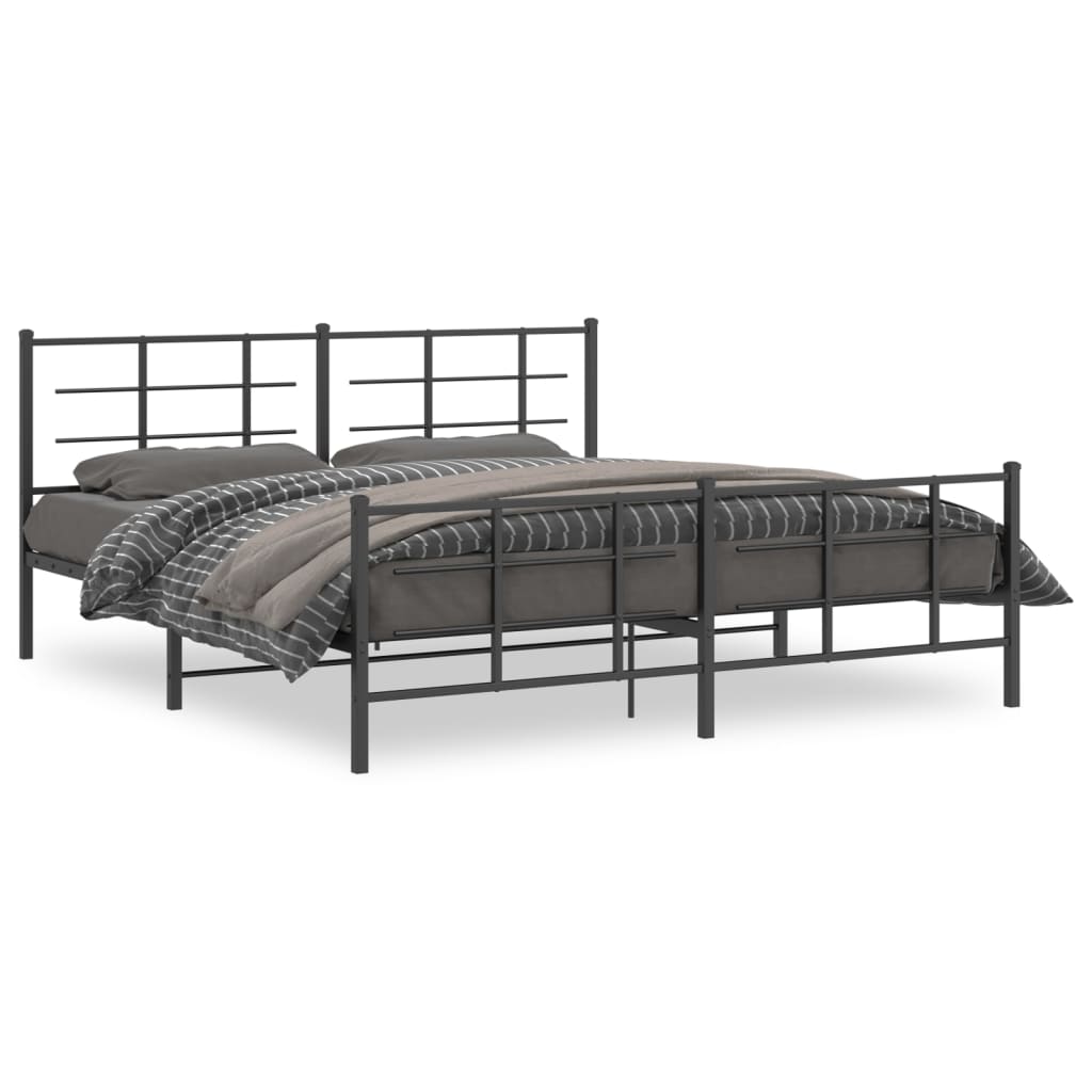 Bed frame with head and footboard metal black 183x213 cm