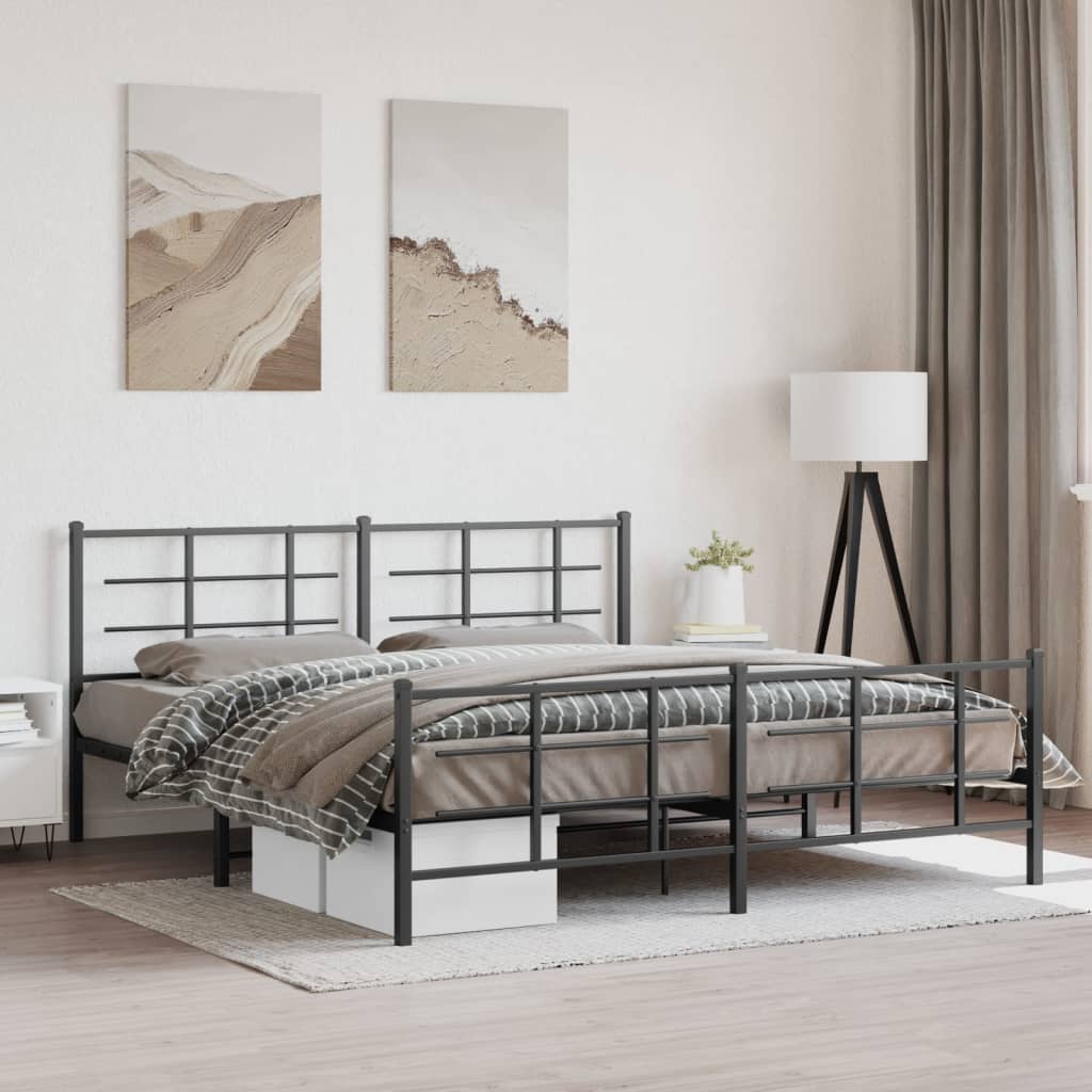 Bed frame with head and footboard metal black 183x213 cm