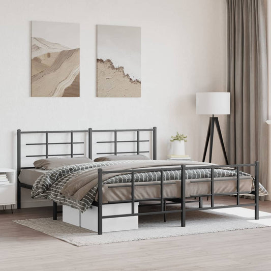 Bed frame with head and footboard metal black 183x213 cm
