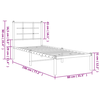 Metallbett ohne Matratze mit Kopfteil Weiß 75x190 cm
