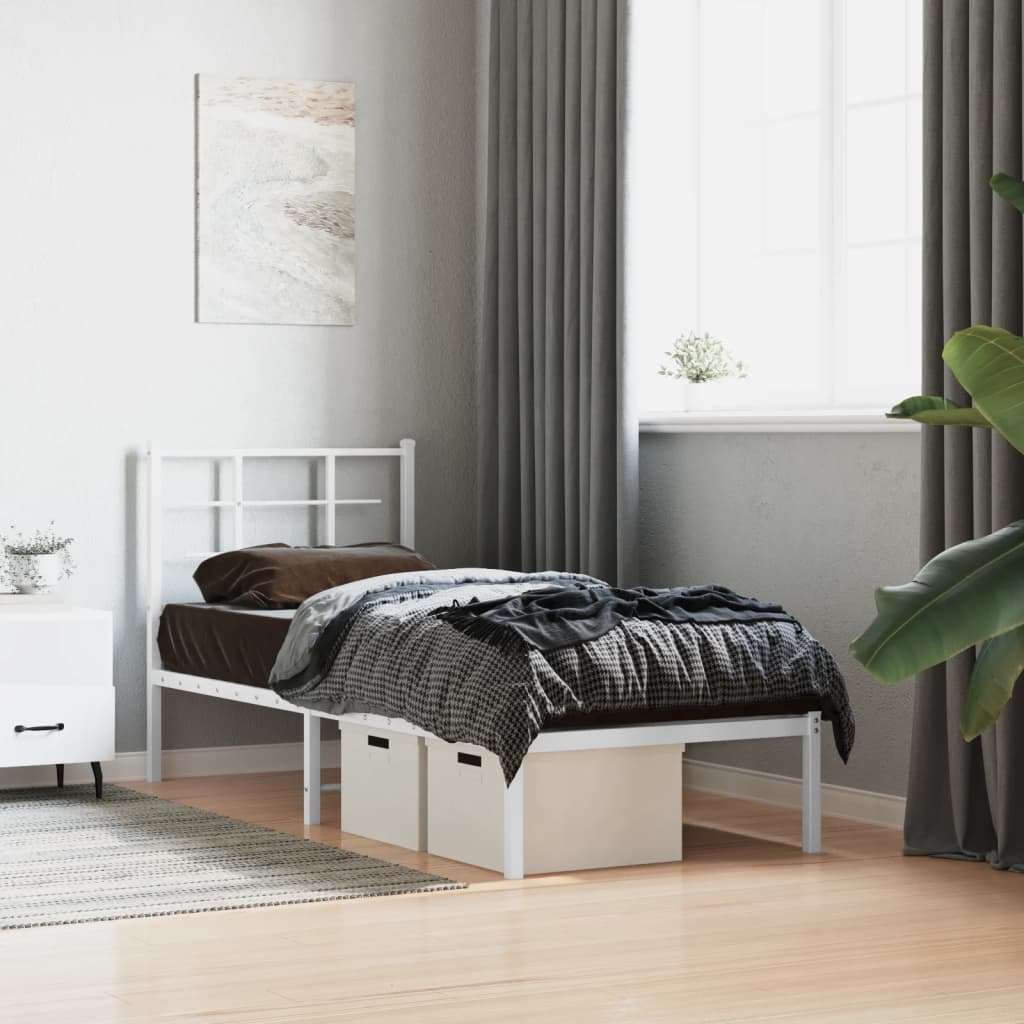 Metallbett ohne Matratze mit Kopfteil Weiß 75x190 cm