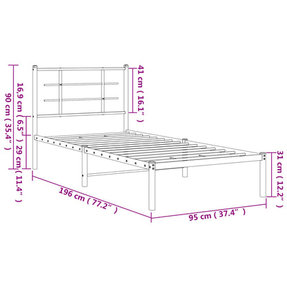 Bettgestell mit Kopfteil Metall Weiß 90x190 cm
