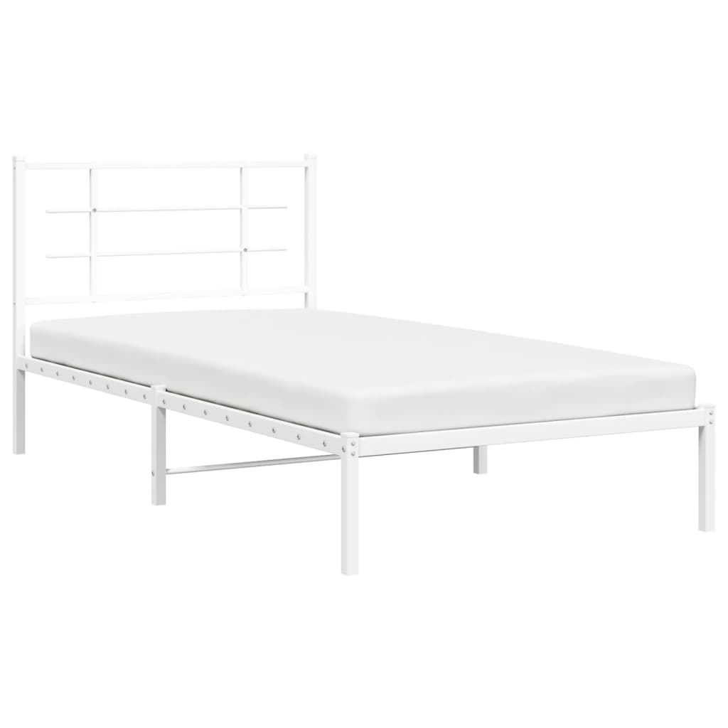 Bed frame with headboard metal white 100x200 cm