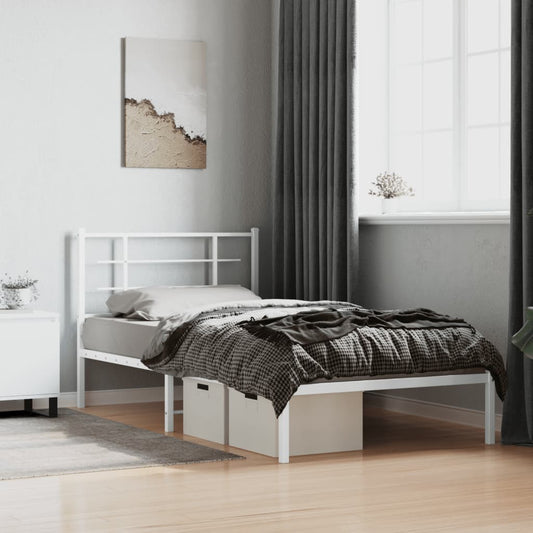 Bed frame with headboard metal white 100x200 cm