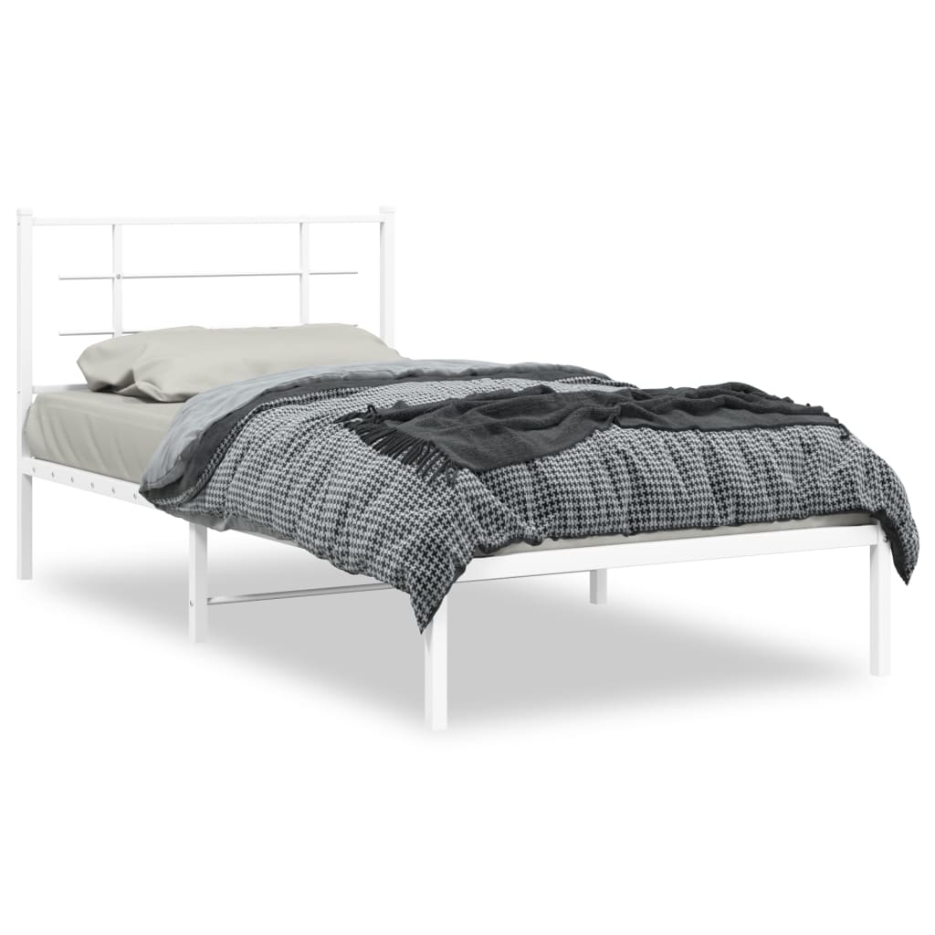 Bed frame with headboard metal white 107x203 cm
