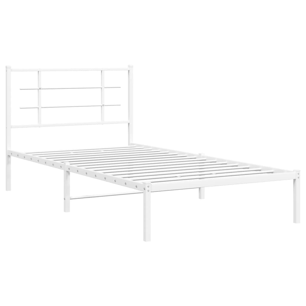 Bed frame with headboard metal white 107x203 cm