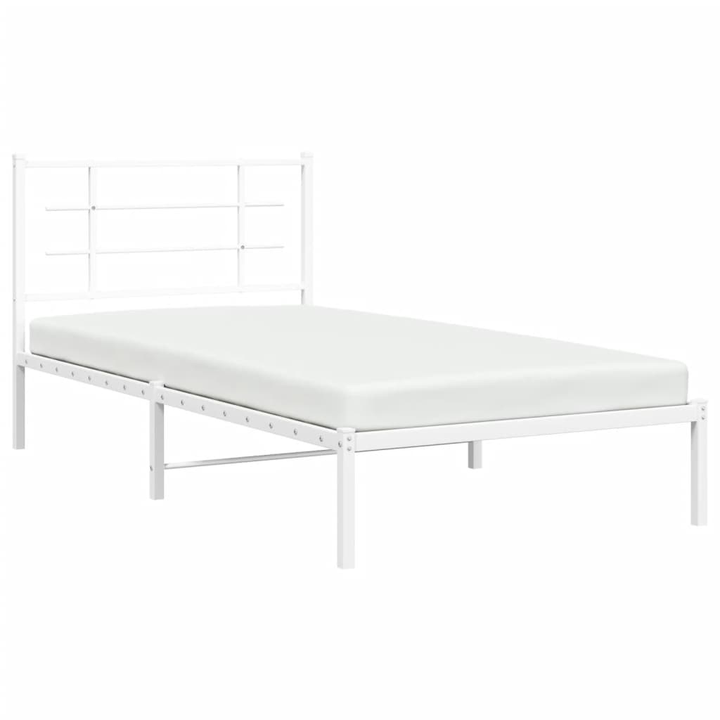 Bed frame with headboard metal white 107x203 cm