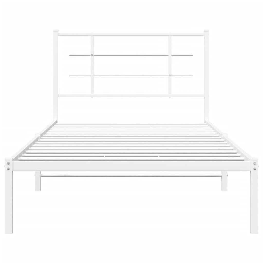 Bed frame with headboard metal white 107x203 cm