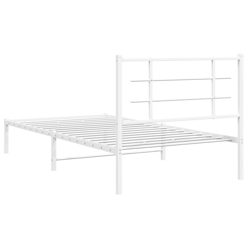 Bed frame with headboard metal white 107x203 cm