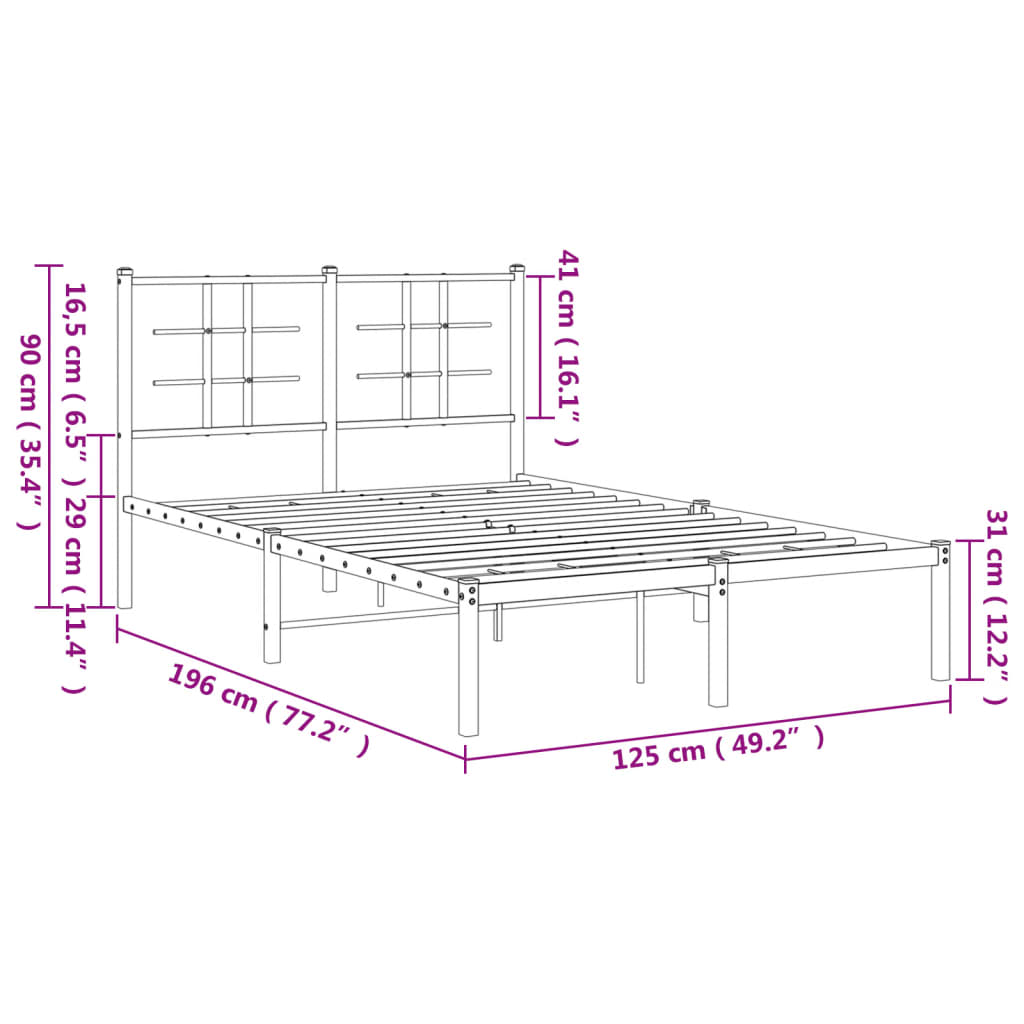 Bed frame with headboard metal white 120x190 cm