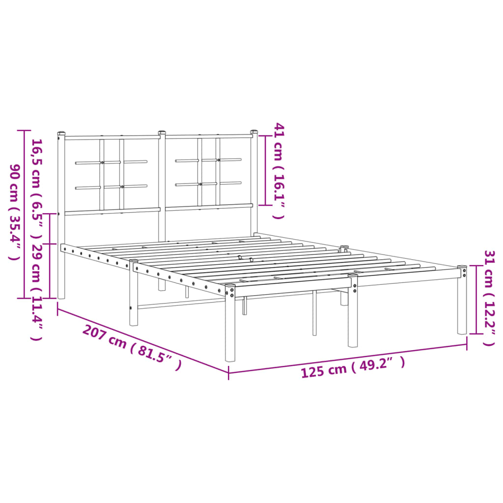 Bed frame with headboard metal white 120x200 cm