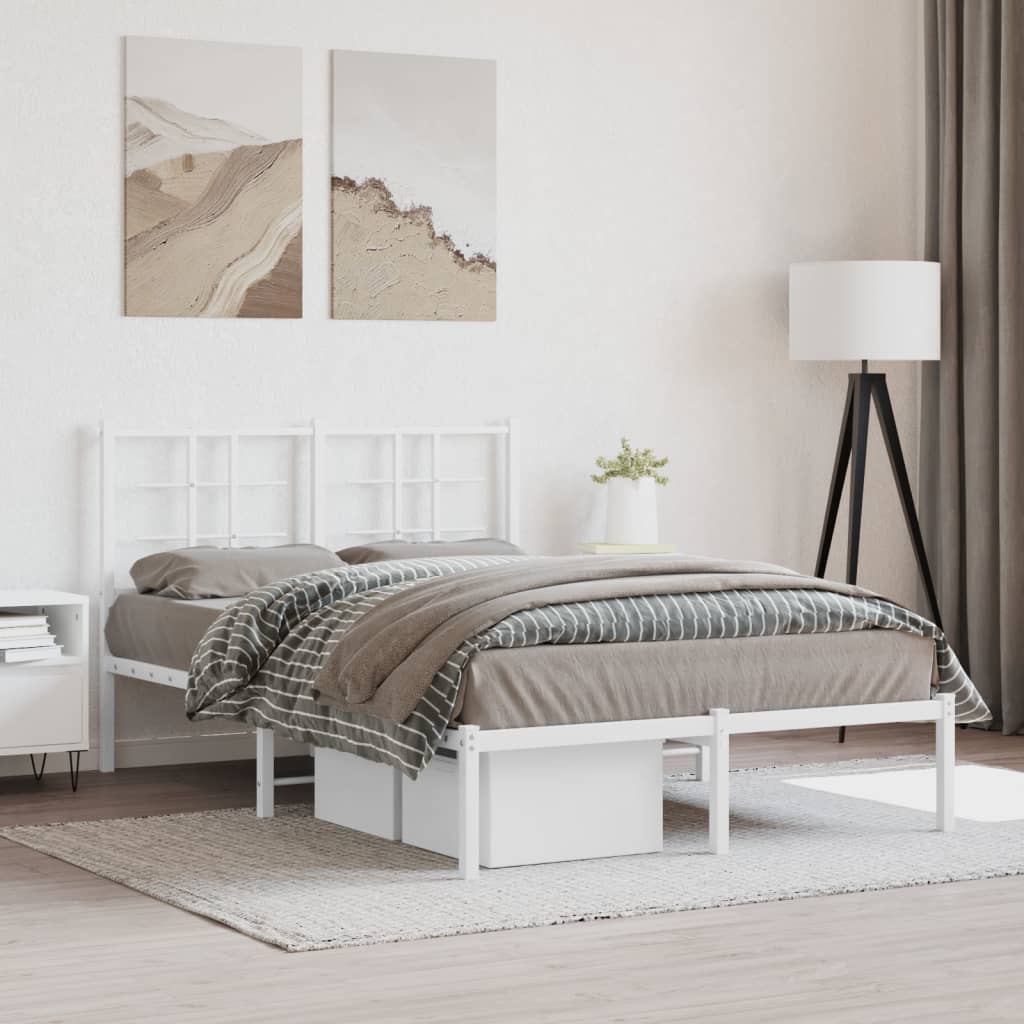 Bed frame with headboard metal white 120x200 cm