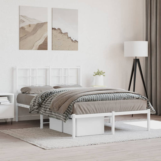 Bed frame with headboard metal white 120x200 cm