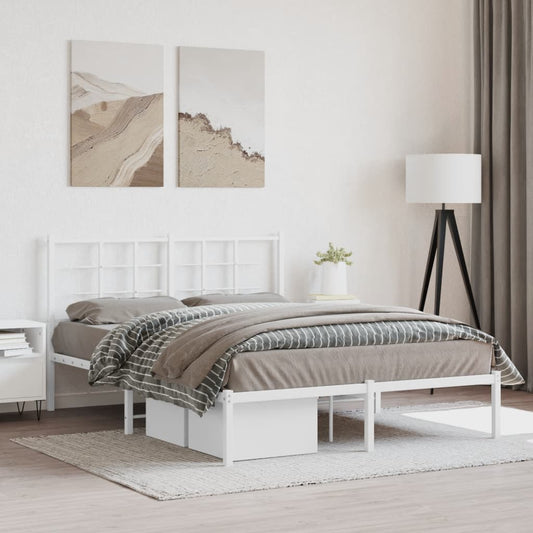 Bed frame with headboard metal white 135x190 cm