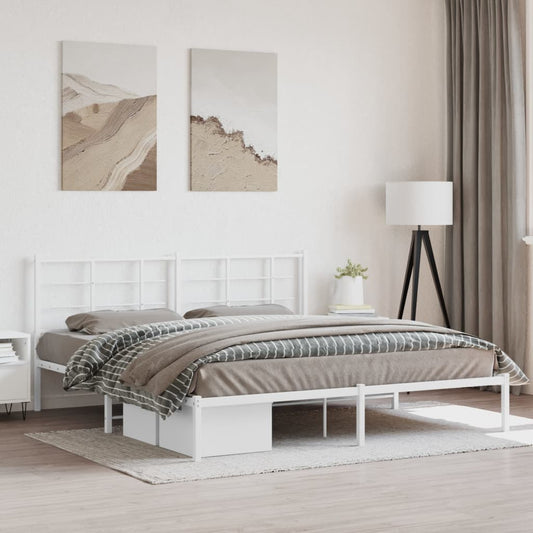Bed frame with headboard metal white 183x213 cm