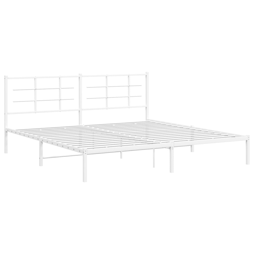 Bed frame with headboard metal white 193x203 cm