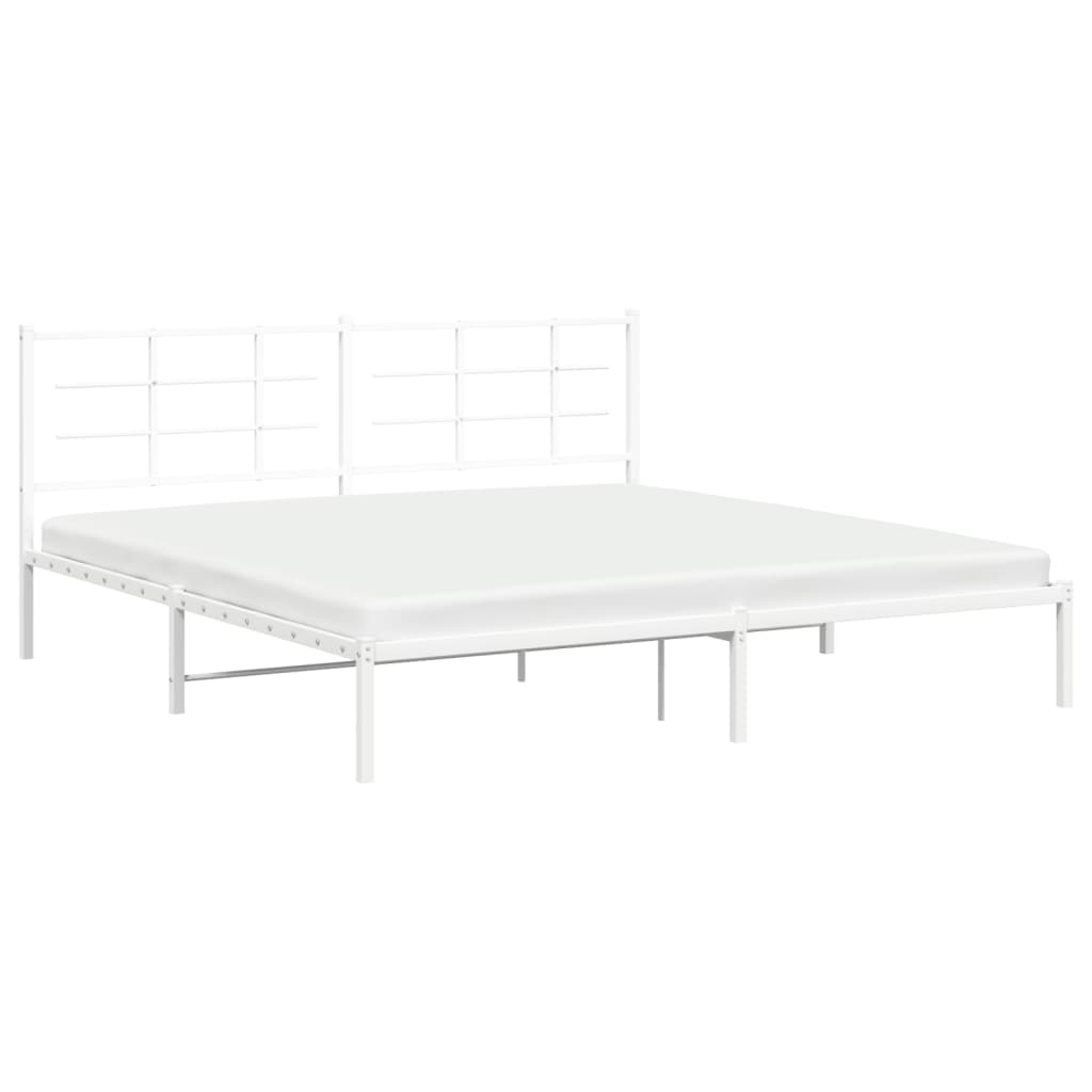 Bed frame with headboard metal white 193x203 cm