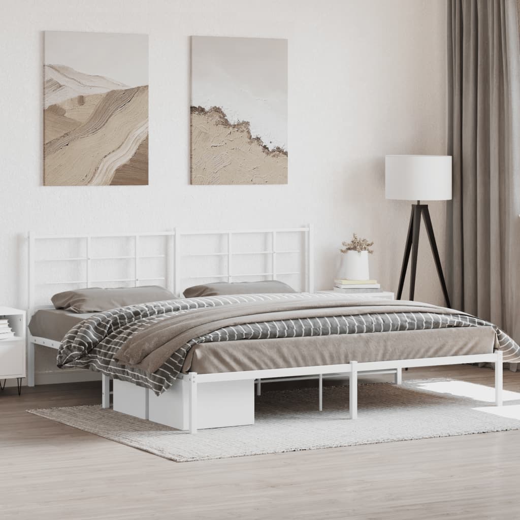 Bed frame with headboard metal white 193x203 cm