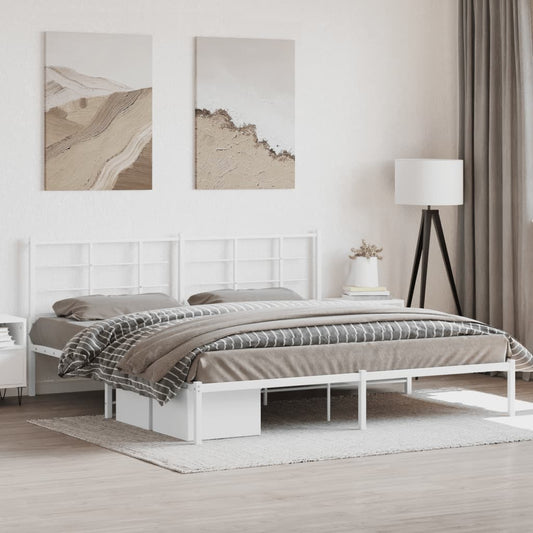 Bed frame with headboard metal white 193x203 cm