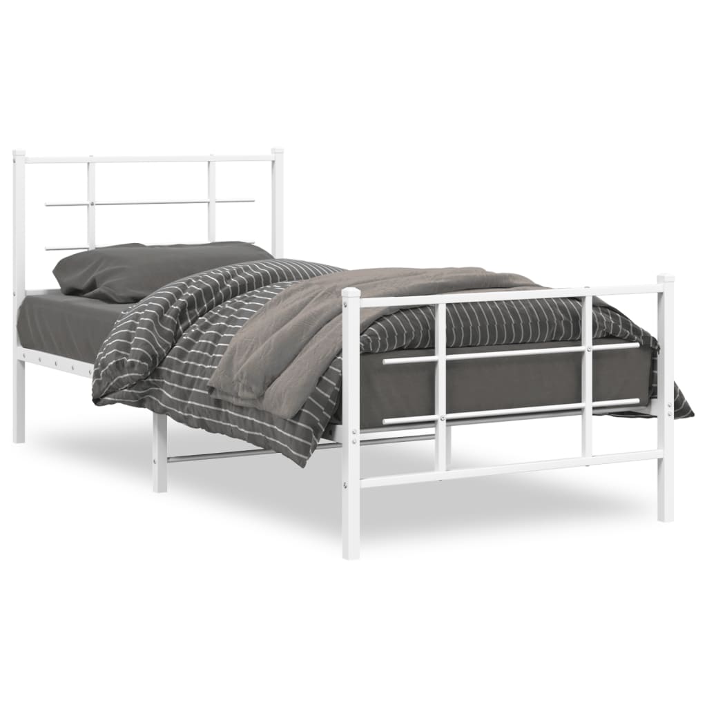 Bed frame with head and footboard metal white 90x190 cm