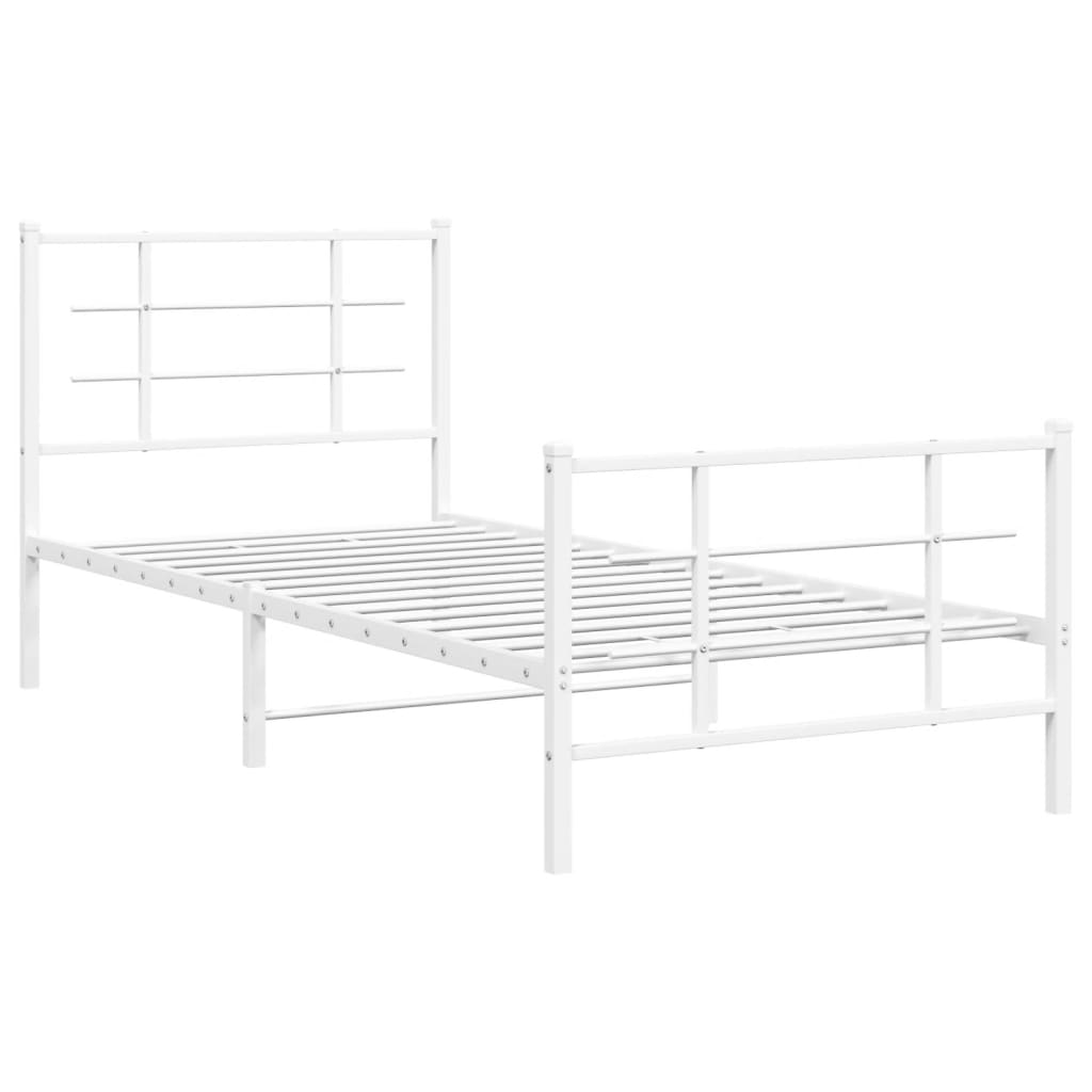 Bed frame with head and footboard metal white 90x190 cm