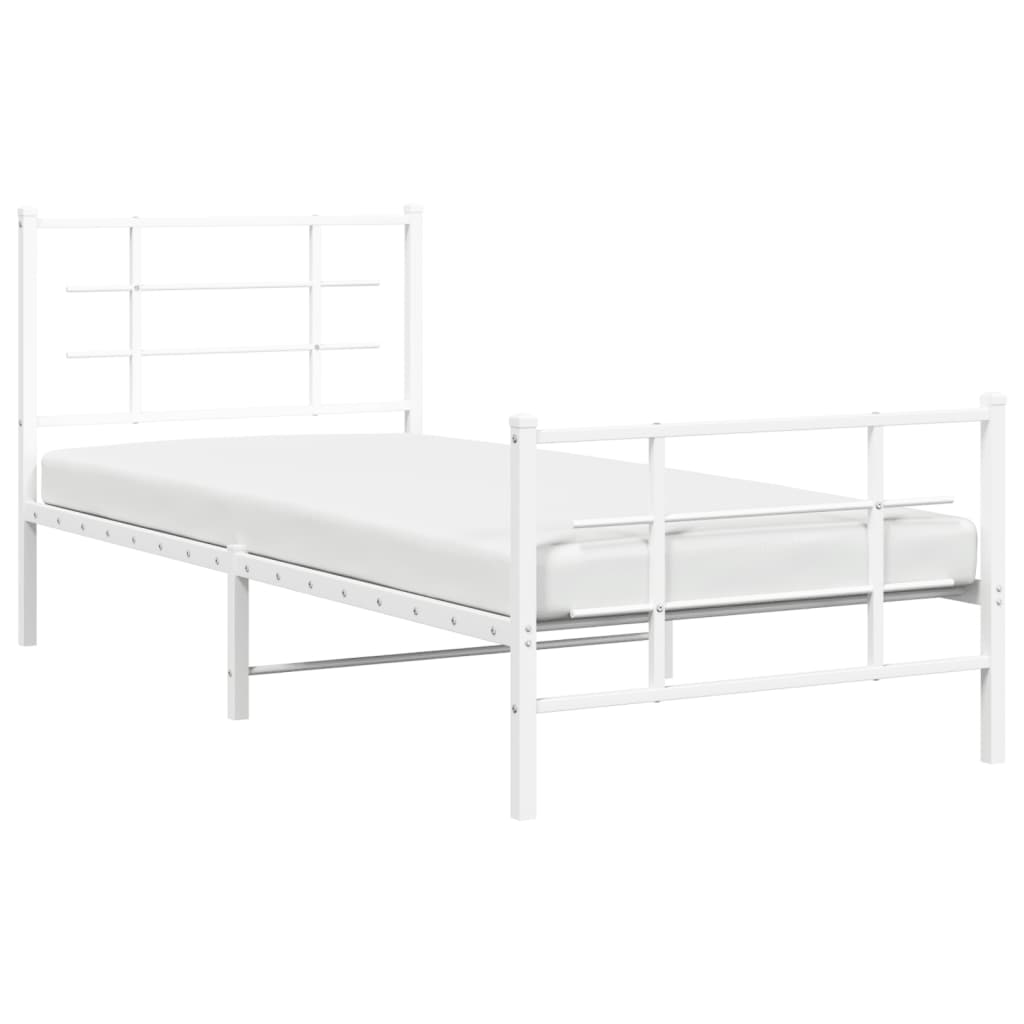 Bed frame with head and footboard metal white 90x190 cm
