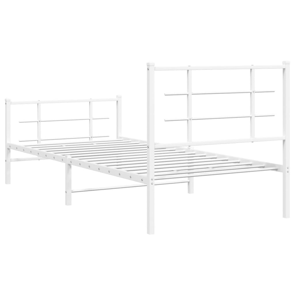 Bed frame with head and footboard metal white 90x190 cm