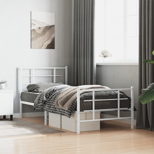 Bed frame with head and footboard metal white 90x190 cm