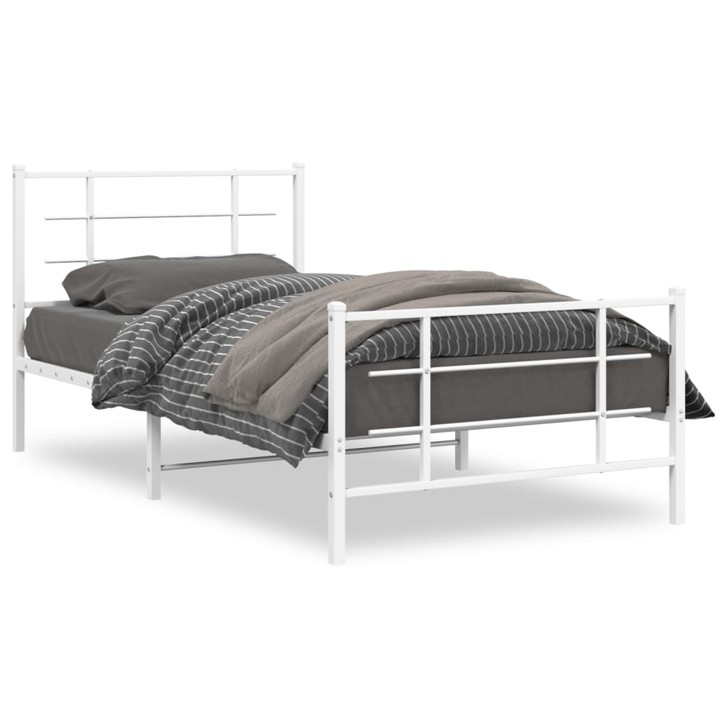 Bed frame with head and footboard metal white 107x203 cm