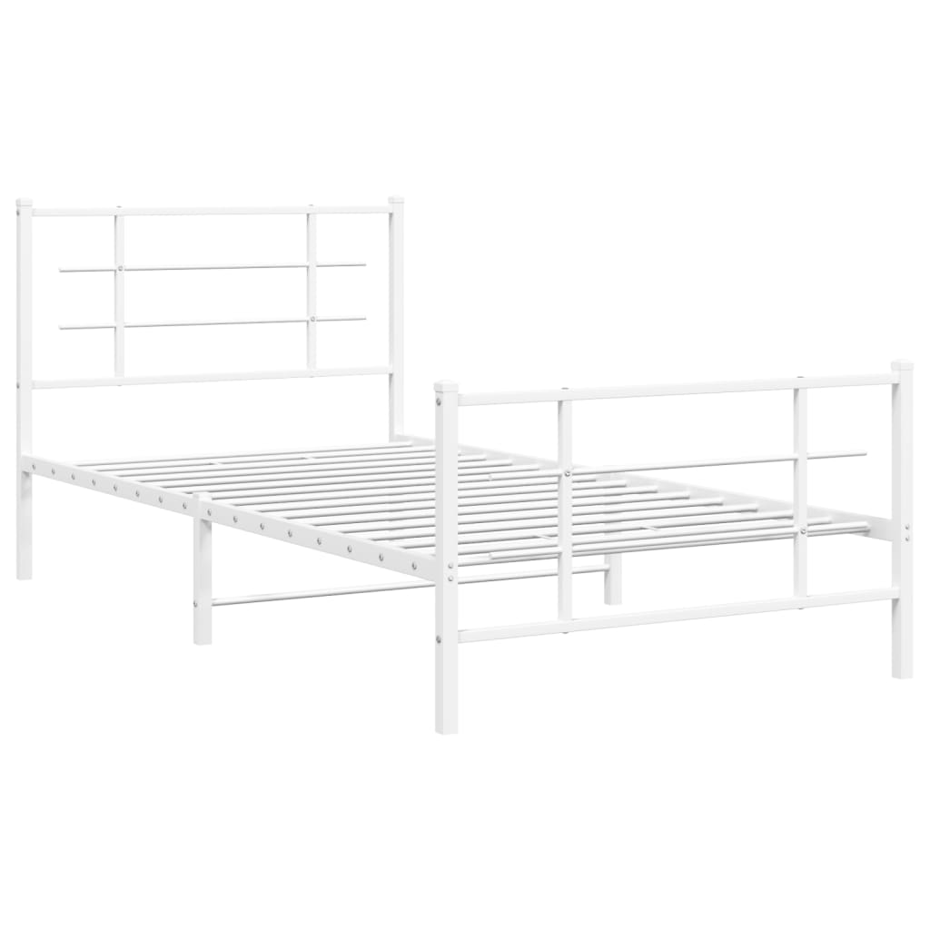 Bed frame with head and footboard metal white 107x203 cm
