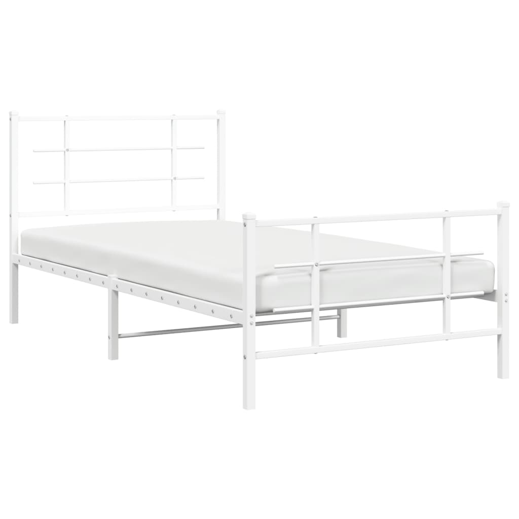 Bed frame with head and footboard metal white 107x203 cm
